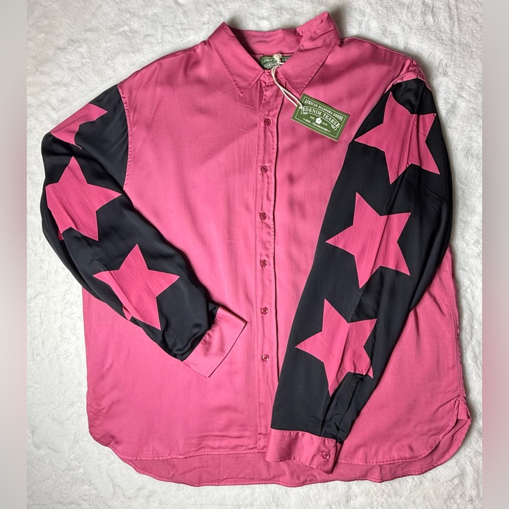 Denim & Tears Pink Button-Up with Black Star Sleeve
